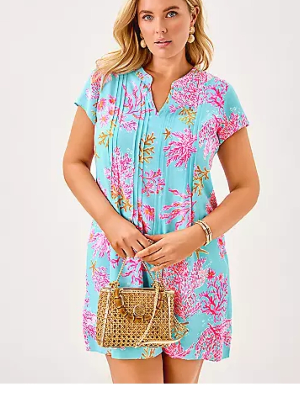 Lilly Pulitzer Seafoam Tunic with Pink Coral & Gold Starfish Motif